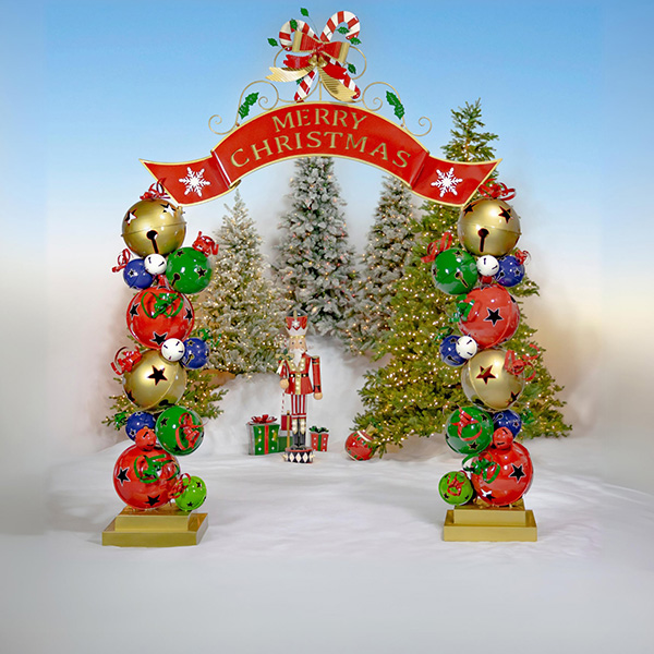 10.75 ft. Tall Large Iron Merry Christmas Archway with Santa Elves