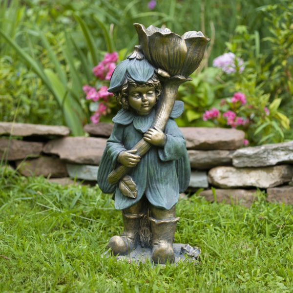 27.5 in. Tall Fairy Garden Statue with Flower "Tato"