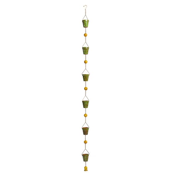 76.75" Long Hand Painted Multicolor Porcelain Bucket Rain Chain "Viridis"