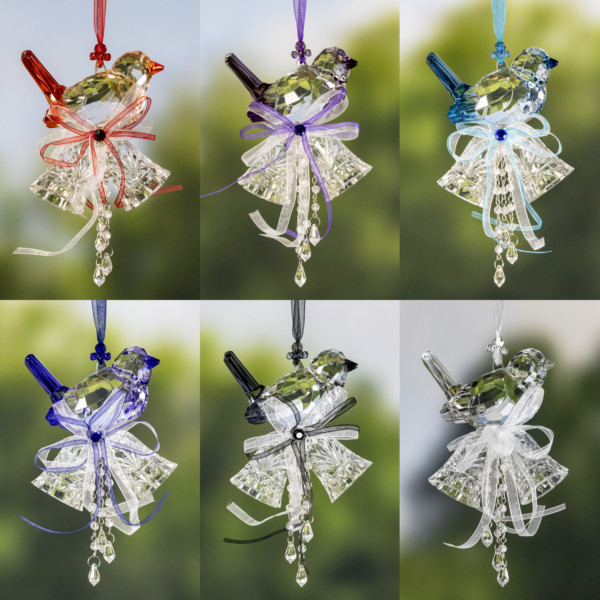Set of six acrylic sparrow ornament in six asssorted colors