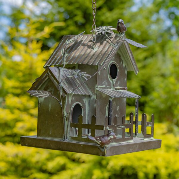 Set of 6 Hanging Galvanized Metal Birdhouses "Home Tweet Home"