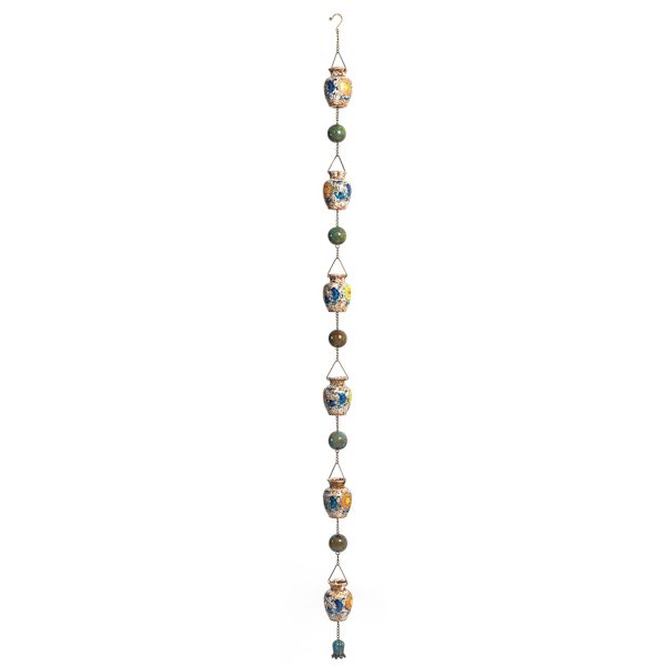 77.5" Long Hand Painted Multicolor Porcelain Vase Rain Chain "Jade"