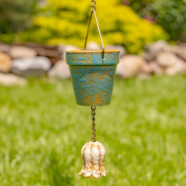 76.75" Long Hand Painted Multicolor Porcelain Bucket Rain Chain "Azure"