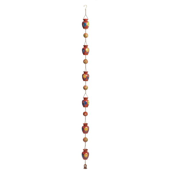 77.5" Long Hand Painted Multicolor Porcelain Vase Rain Chain "Poppy"