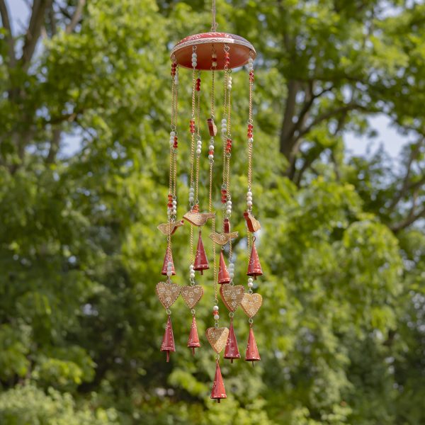 6 Assorted Wood & Metal Hanging Wind Chimes with Dangling Accents