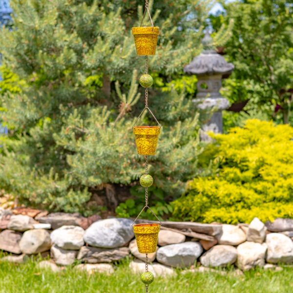 76.75" Long Hand Painted Multicolor Porcelain Bucket Rain Chain "Soleil"