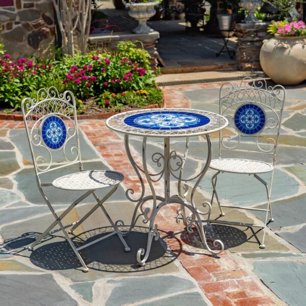 Catalonia Three-Piece Mosaic Bistro Set – Antique Grey "Girona" & Antique White "Écusson"