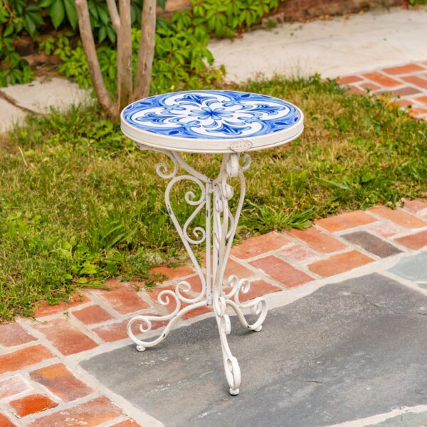 23.6" Tall Montpellier Mosaic Plant Stand Table – Antique White "Écusson" & Antique Bronze "Antigone"
