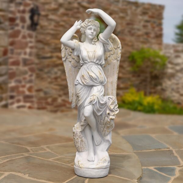 63" Tall Magnesium Angel Statue in Antique Grey "Farrah"
