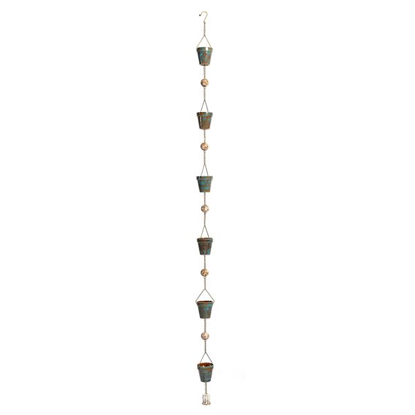 76.75" Long Hand Painted Multicolor Porcelain Bucket Rain Chain "Azure"