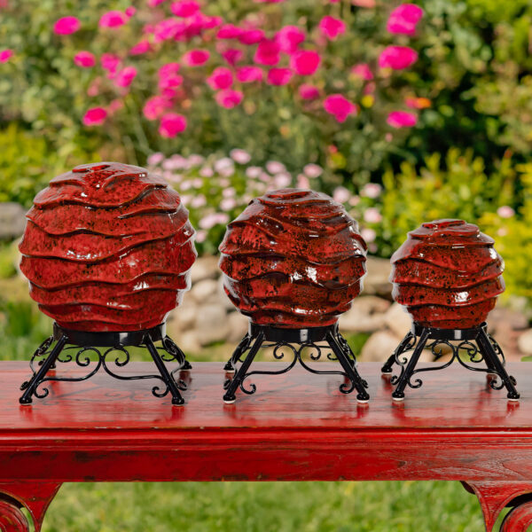Set of 3 Assorted Ceramic Wavy Globe Gazing Balls with Stands "Istanbul"