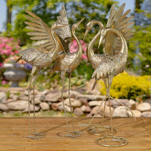Set of 4 Metallic Gold Heron Garden Figurines