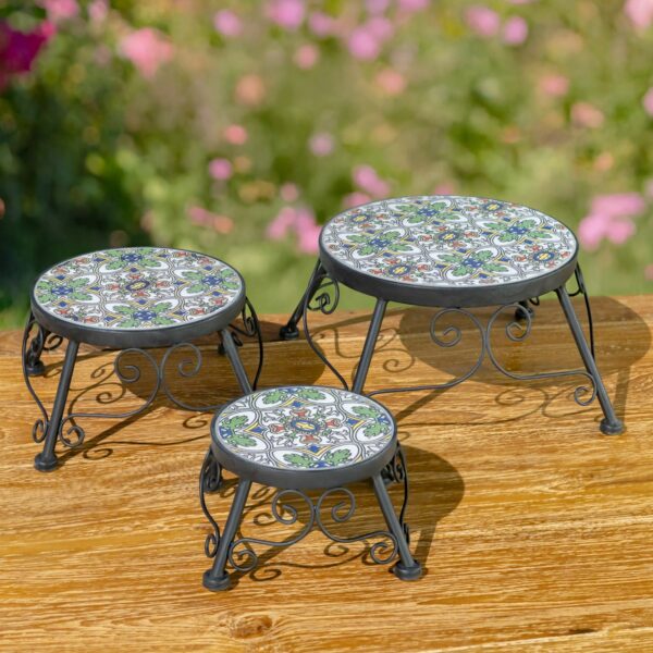 "Santarosa" Set of 3 Mosaic Plant Riser Stands