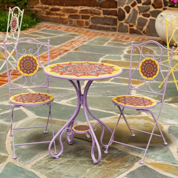 "Portofino" Three Piece Round Mosaic Bistro Set - Purple