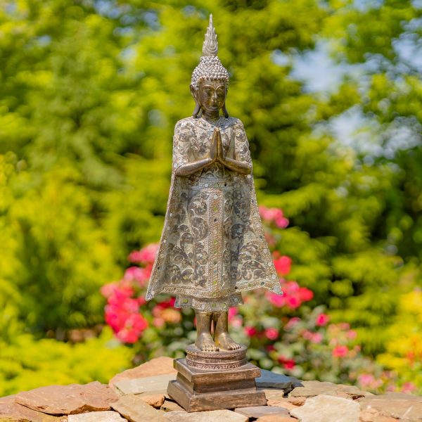 24.8 Tall Polyresin Standing Thai Buddha with Hands Clasped in Prayer