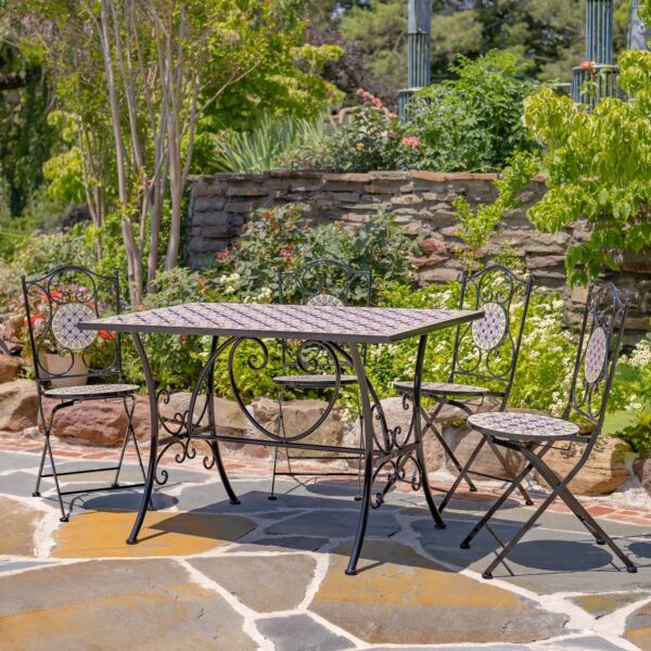 "Mary" Five Piece Rectangular Mosaic Garden Set - Navy/Yellow