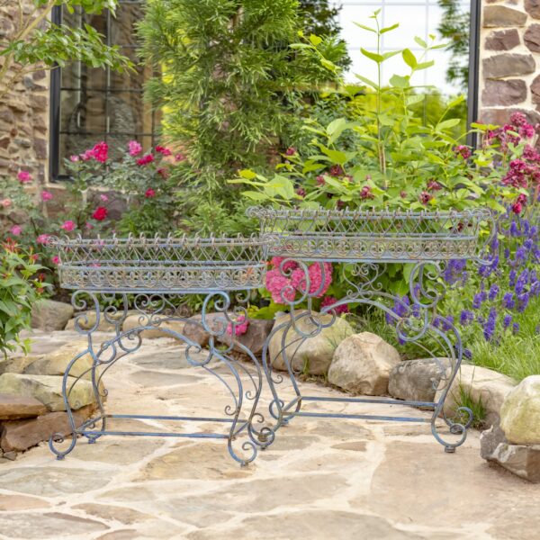 Set of 2 Oval Basket Iron Plant Stands "London 1820" – Cobalt Blue