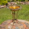 26.6" Tall Gold Birdbath-Feeder with Decorative Trim - Image 2