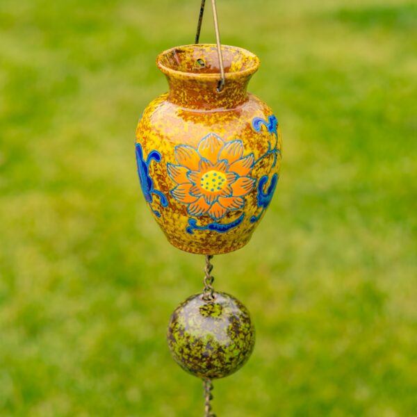 77.5" Long Hand Painted Multicolor Porcelain Vase Rain Chain "Marigold"