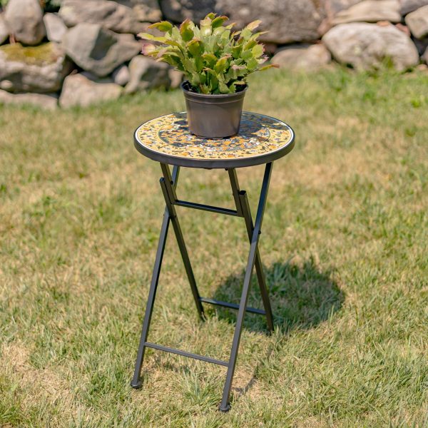 "Newport" 23in. Tall Mosaic Folding Plant Stand - Gold, Blue & Orange