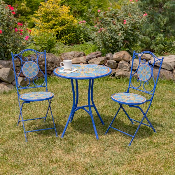 "Naples" Three Piece Mosaic Bistro Set - Teal & Gold