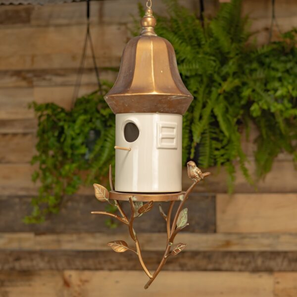 32.25" Long Metal & White Porcelain Hanging Birdhouse "Vienna"