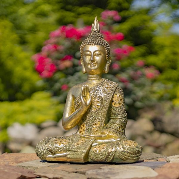 16 Tall Frosted Gold Polyresin Preaching Buddha