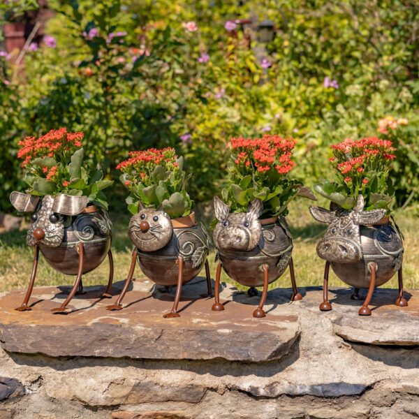 Set of 4 Assorted Gangling Galvanized Animal Planters