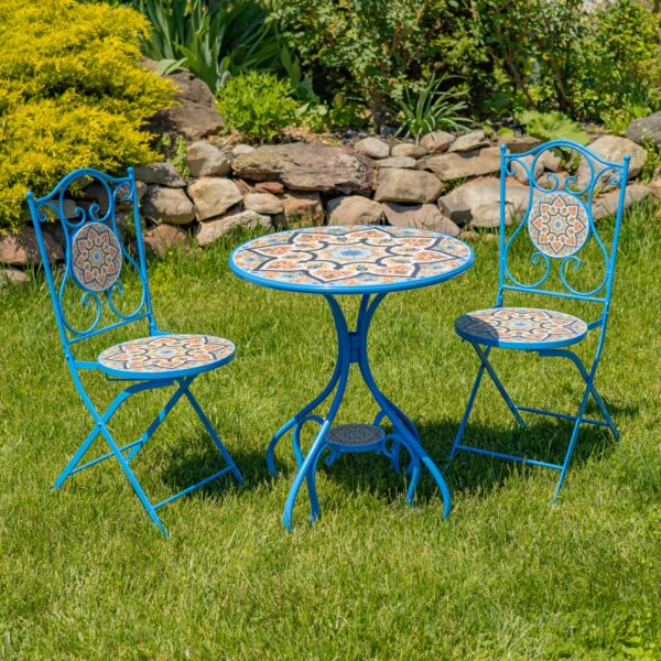 "Volterra" Three Piece Round Mosaic Bistro Set - Blue