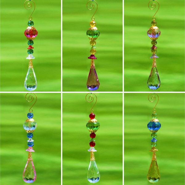 collage of 6 assorted colors 7 inch long acrylic teardrop ornaments