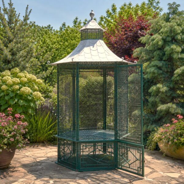 10ft. Tall Asian-Inspired Iron Garden House Gazebo "Dynasty" - Green