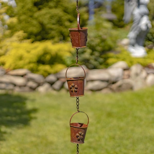 image of 3 iron buckets rain chain in antique rust finish