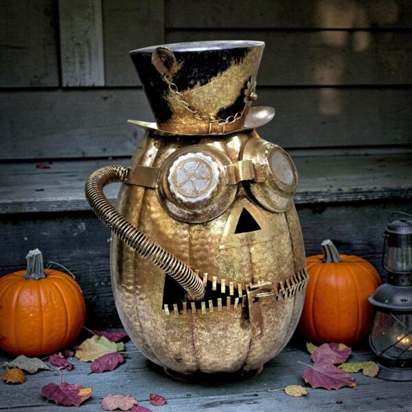 20.25" Tall Metal Steampunk Jack-O'-Lantern Halloween Accent "Gearhead Jack"