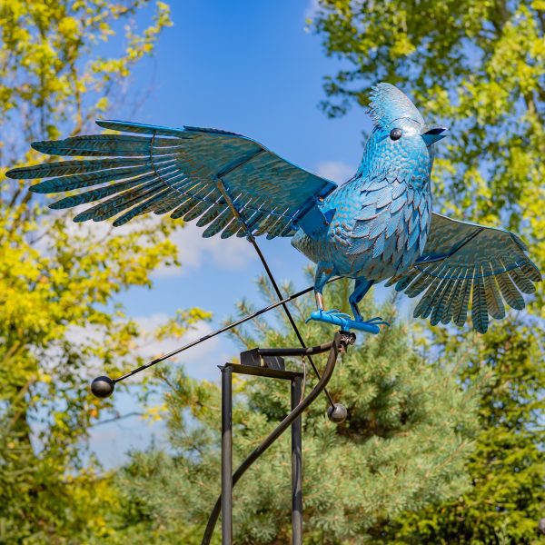 8.65ft. Tall XL Flying Blue Cockatoo Iron Rocking Stake "Coco"