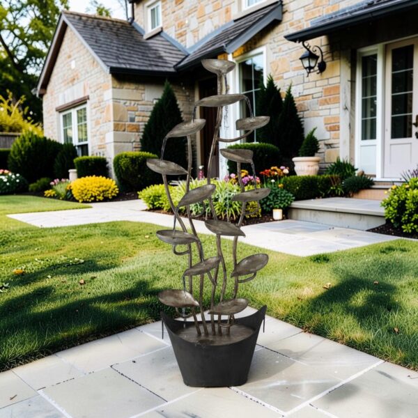 47" Tall Abstract Iron Cascading Lotus Leaf Fountain in Antique Bronze