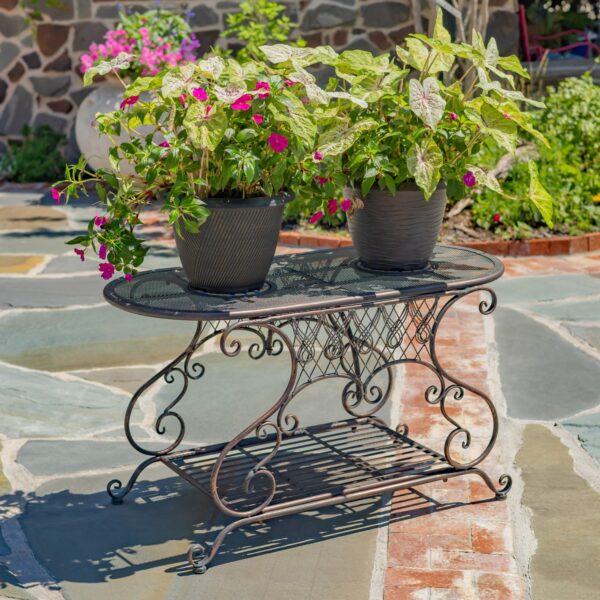 43" Long Montpellier Oval Mosaic Garden Table – Antique White "Écusson" & Antique Bronze "Antigone"