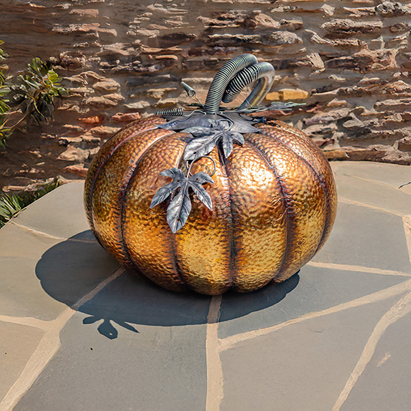 32in Tall Gold-Brushed Iron Pumpkin Decoration