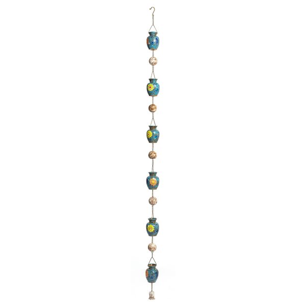 77.5" Long Hand Painted Multicolor Porcelain Vase Rain Chain "Cerulean"