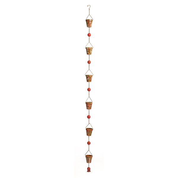 76.75" Long Hand Painted Multicolor Porcelain Bucket Rain Chain "Henna"