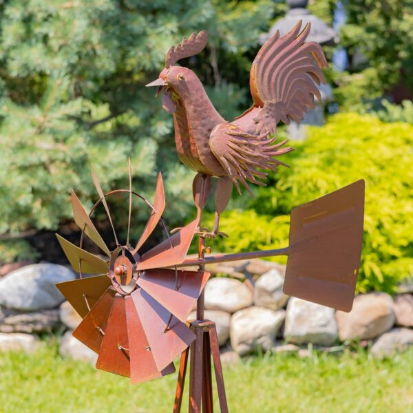 52.5" Tall Medium Iron Windmill Stand with Rooster "Rufio"