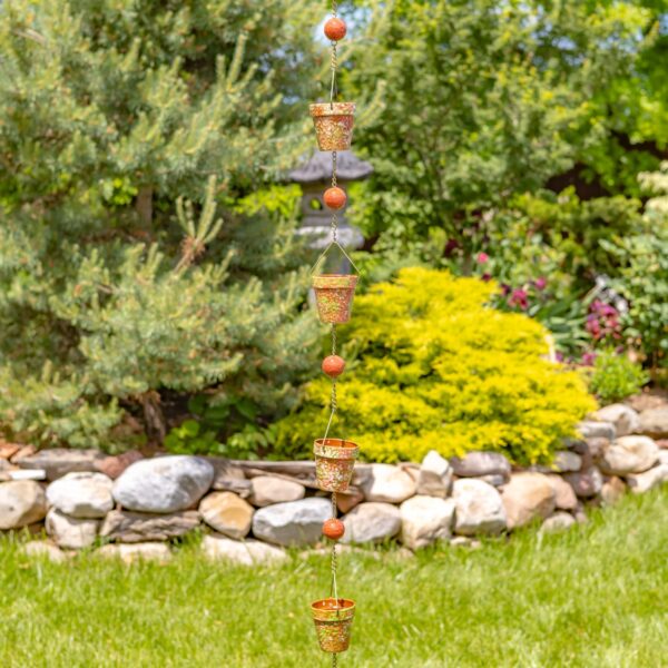 76.75" Long Hand Painted Multicolor Porcelain Bucket Rain Chain "Henna"