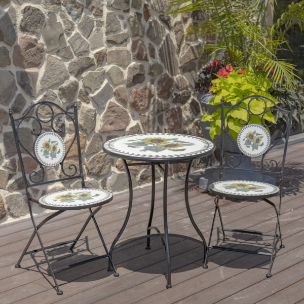 Three Piece Iron Dining Set with Flowers