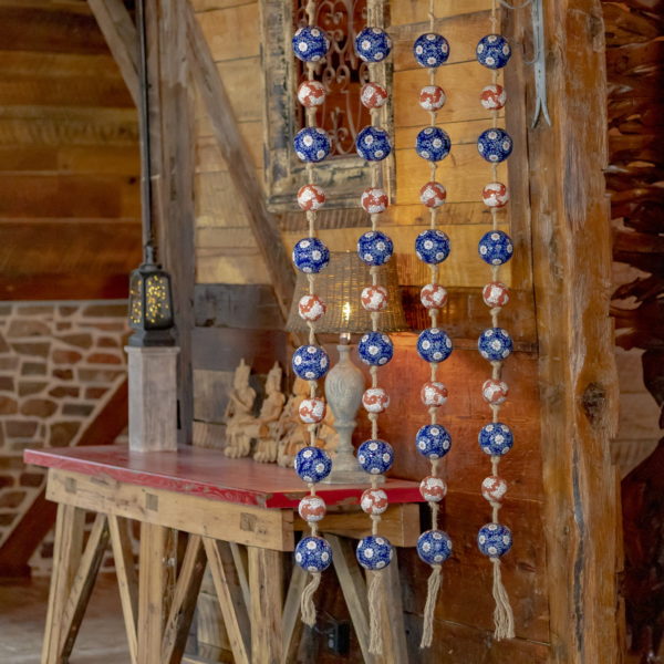 4 hanging garlands 74 inch long with ceramic sailor balls and rope in navy and burnt orange colors