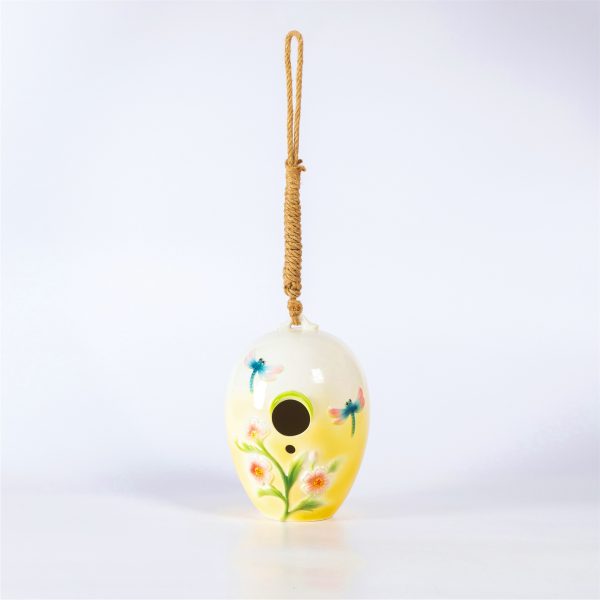 19" Long Egg-Shaped Porcelain Birdhouse w/Dragonflies "Merryweather"