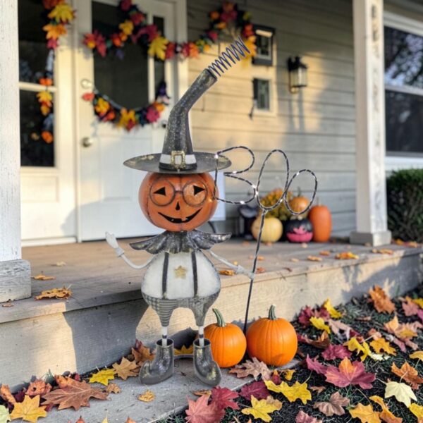 Metal Jack-O'-Lantern Halloween Figurine with BOO Sign "Barnaby Boo"