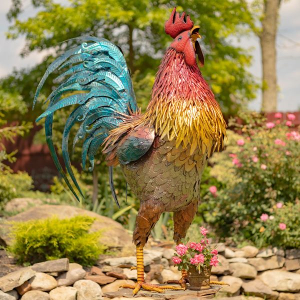 Front View of Iron Rooster Standing Tall and Proud