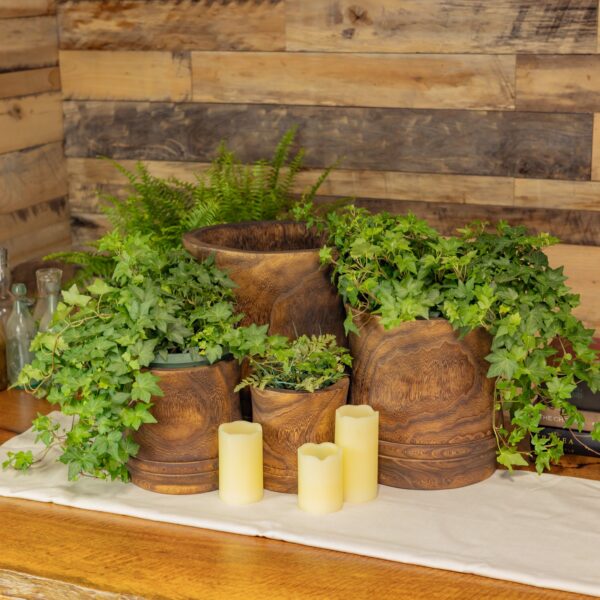 Set of 4 Assorted Round Wooden Hourglass Planters "Avalon"