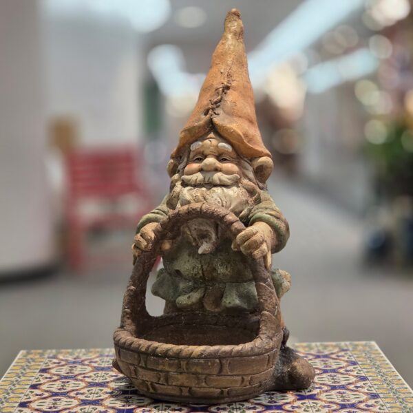 32" Tall Vintage-Style Garden Gnome with Basket Planter "Shmachky"