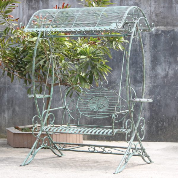 "The Valiko" 79in. Tall Electroplated Garden Swing Bench - Verdi Green