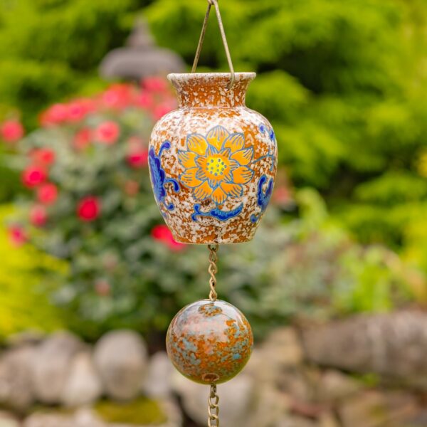 77.5" Long Hand Painted Multicolor Porcelain Vase Rain Chain "Jade"